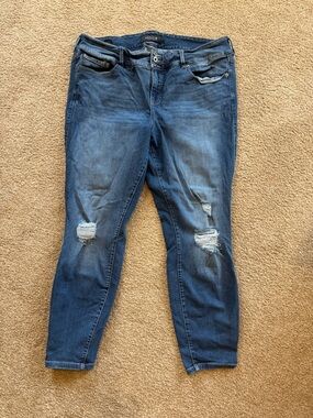 Dark Blue Distressed Women's Jeans - Classic Stretch Denim